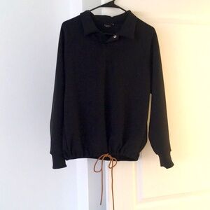 Black scuba collared top with drawstring waist